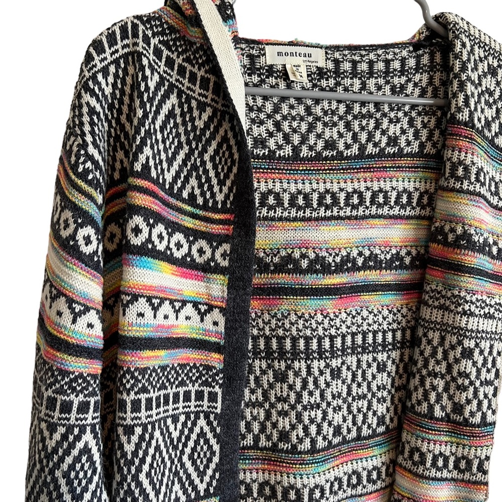 Monteau Woven Rainbow Hooded Long Sweater Cardigan Women’s M
